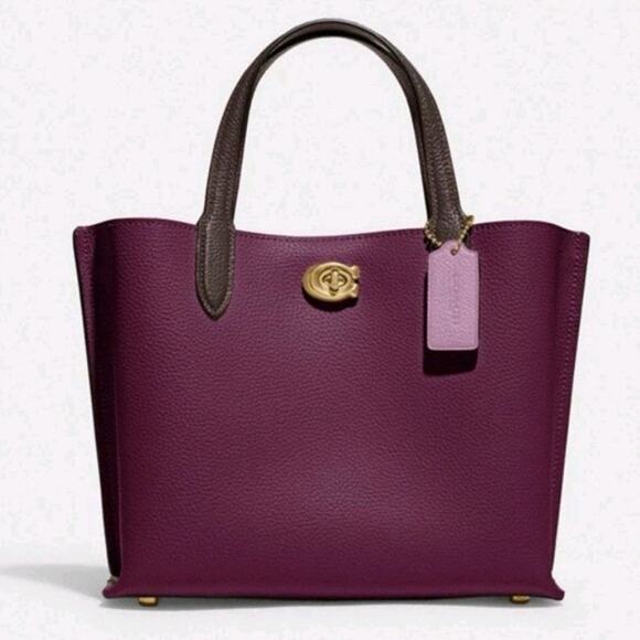 Coach C8561 Colorblock Willow Tote 24 Shopper Satchel Handbag Deep Berry likenew - Picture 2 of 9